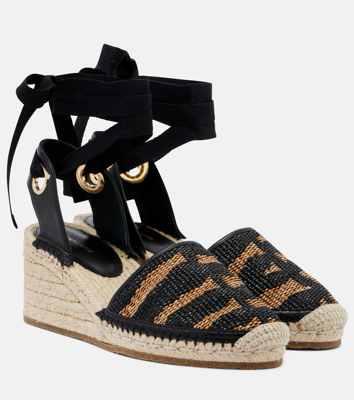 Ferragamo Animal-print raffia espadrille wedges