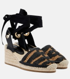 Ferragamo Animal-print raffia espadrille wedges