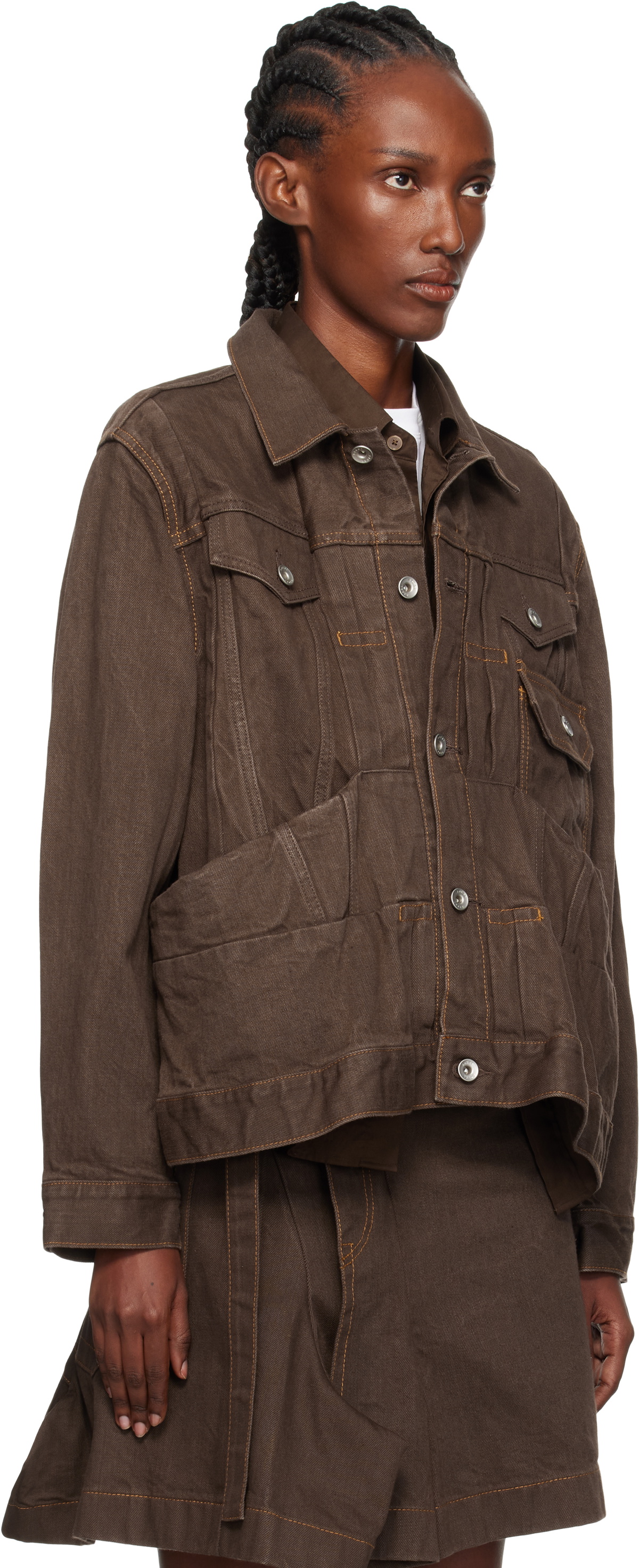 sacai Brown Pleated Denim Jacket