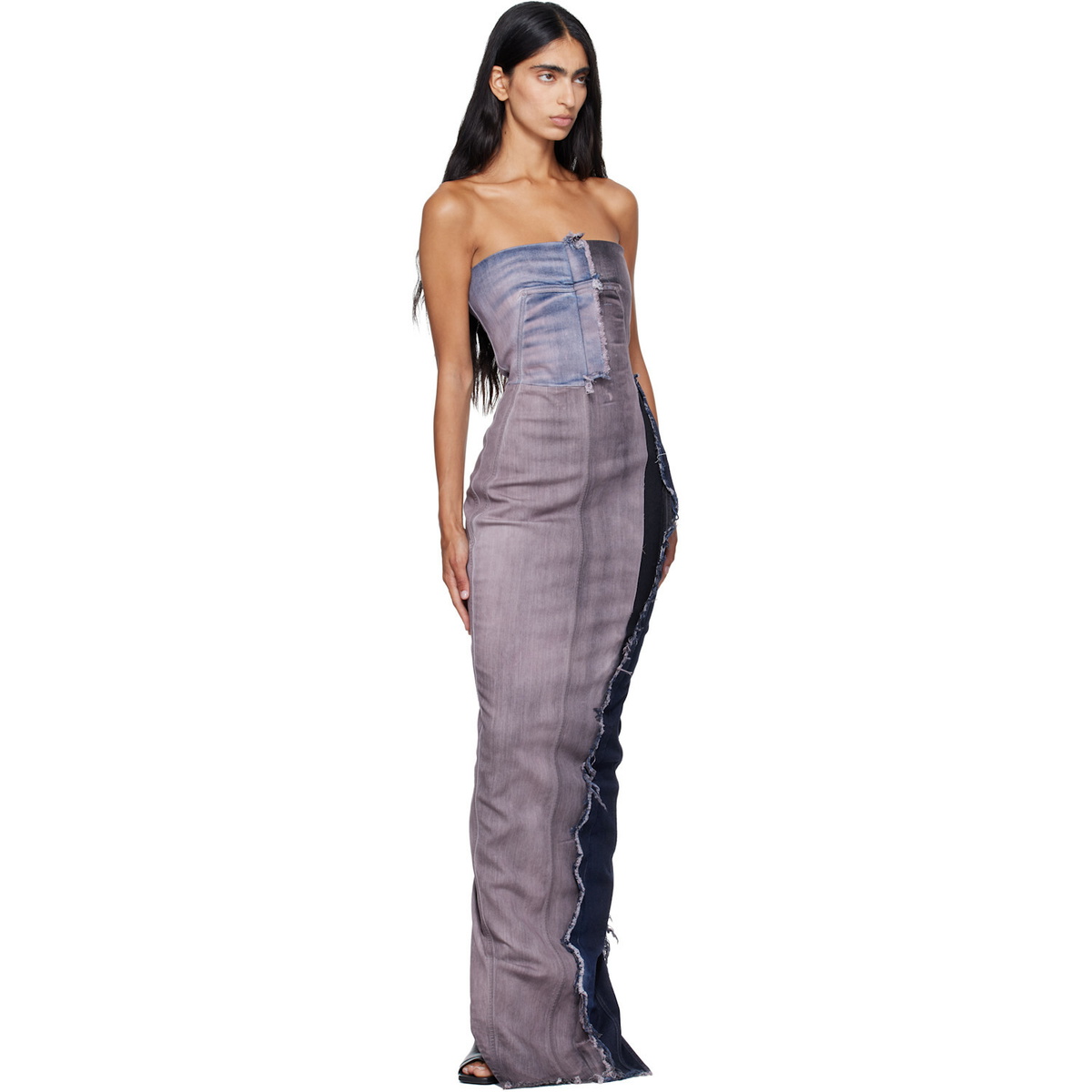 Rick Owens Pink & Navy Tower Bustier Denim Maxi Dress