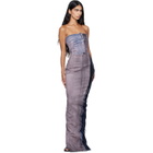 Rick Owens Pink & Navy Tower Bustier Denim Maxi Dress