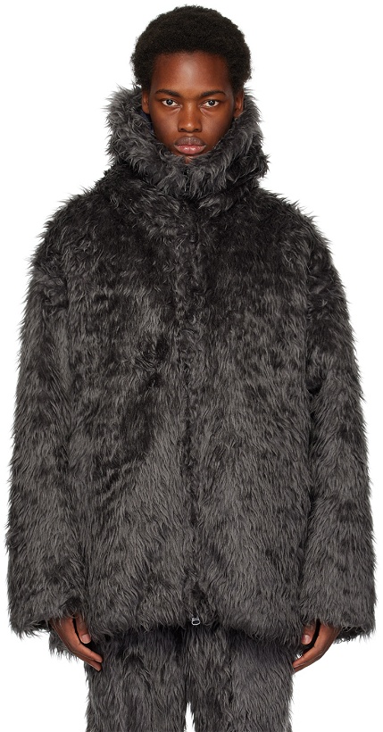 Photo: Doublet Gray Animal Faux-Fur Jacket