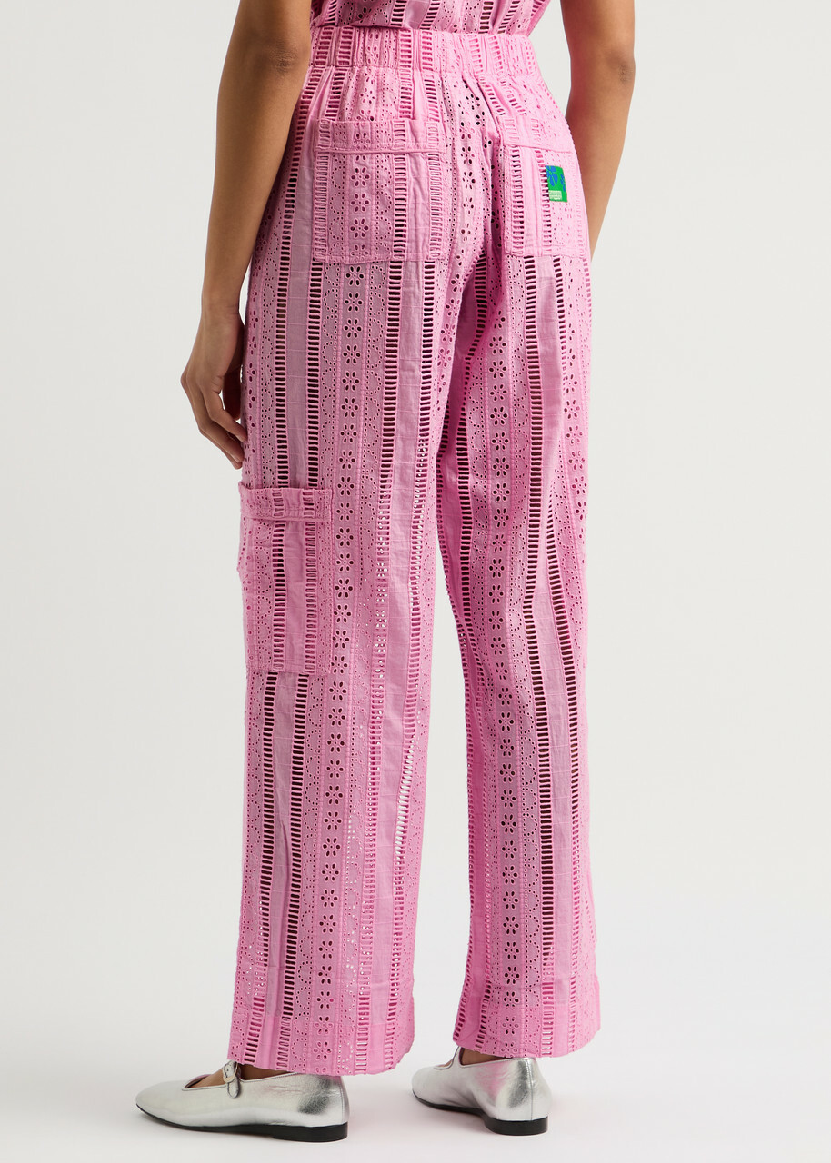 Damson Madder Vacation Rafe Broderie Anglaise Cotton Trousers Pink