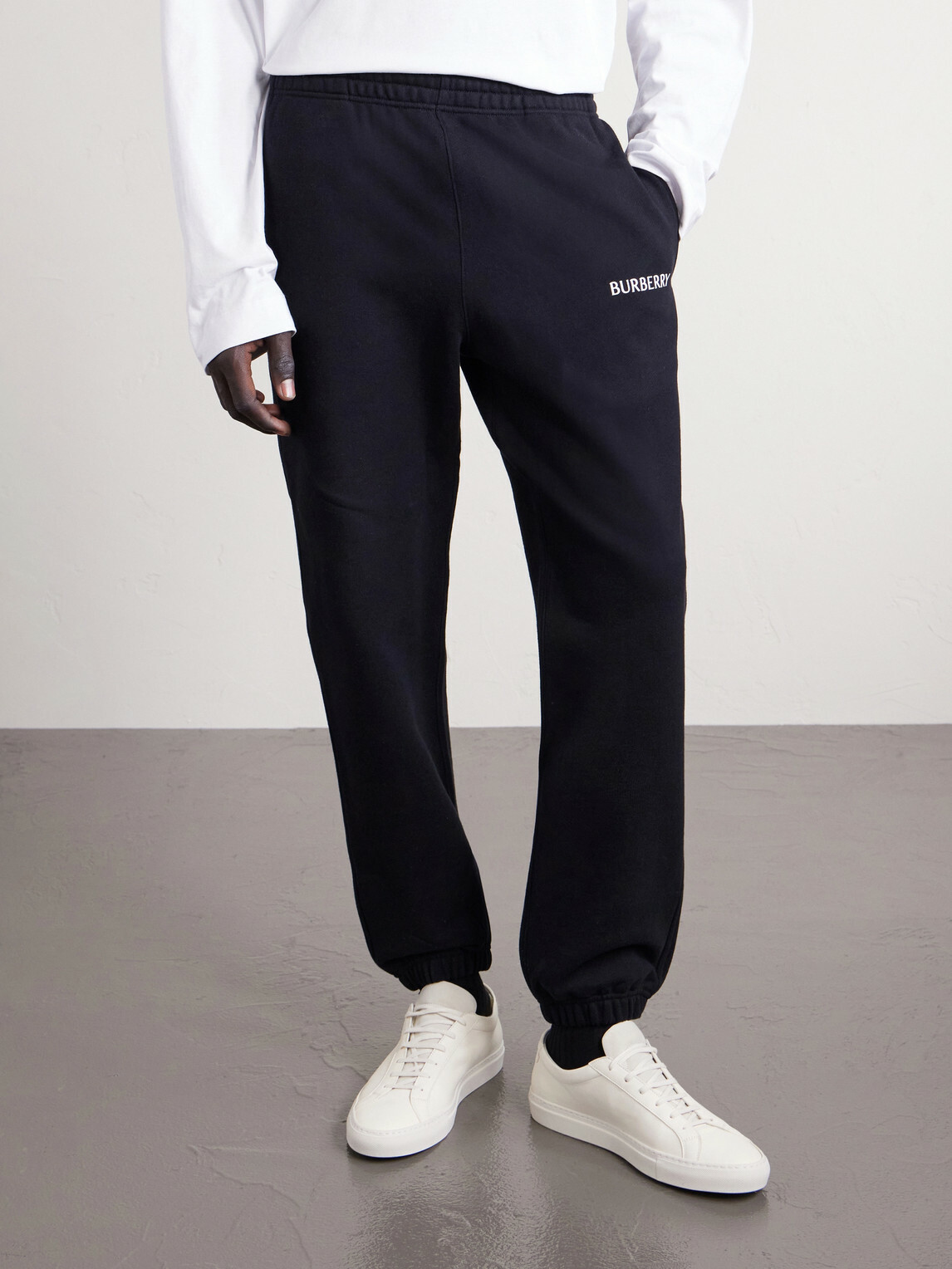 Burberry - Tapered Logo-Print Cotton-Jersey Sweatpants - Black