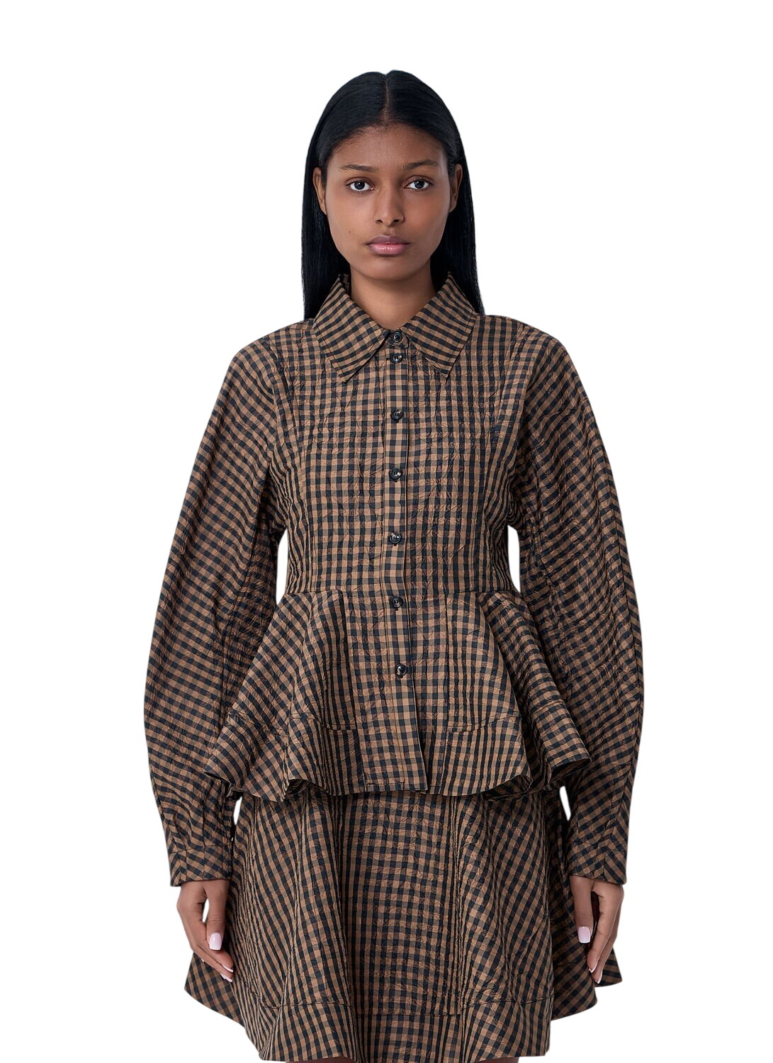 GANNI Organza Shirt ブラウン GANNI fringed organza shirt Black GANNI