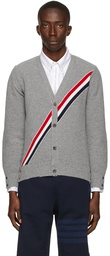 Thom Browne Grey Piqué Diagonal Stripe Cardigan