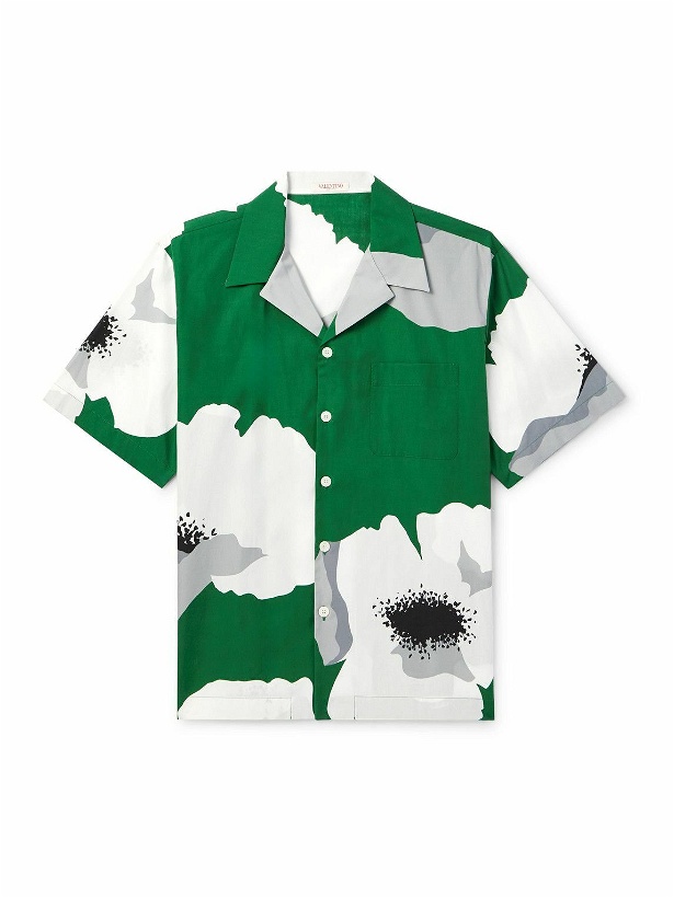 Photo: Valentino Garavani - Camp-Collar Floral-Print Cotton-Poplin Shirt - Green