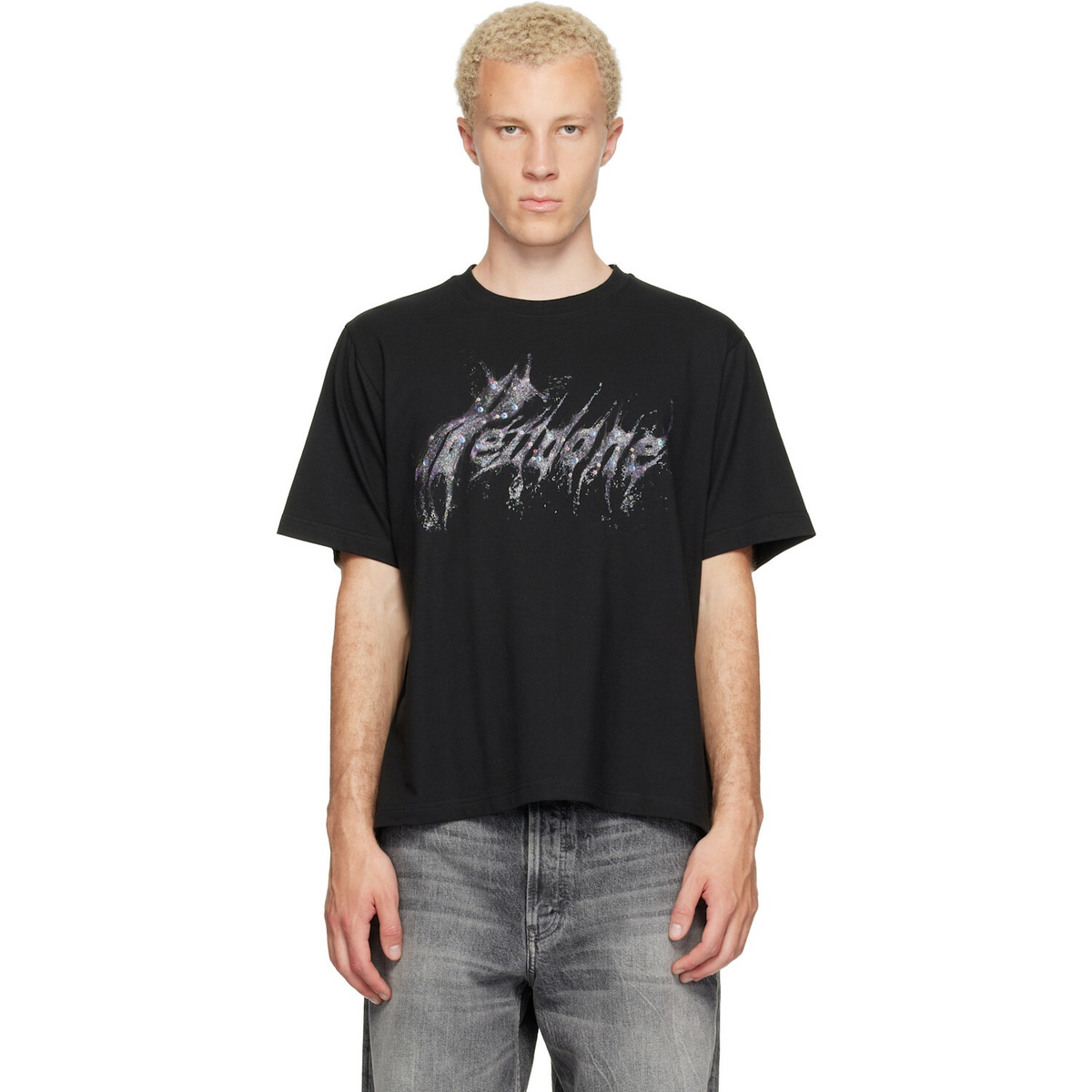 We11done Black Glitter Logo T-shirt