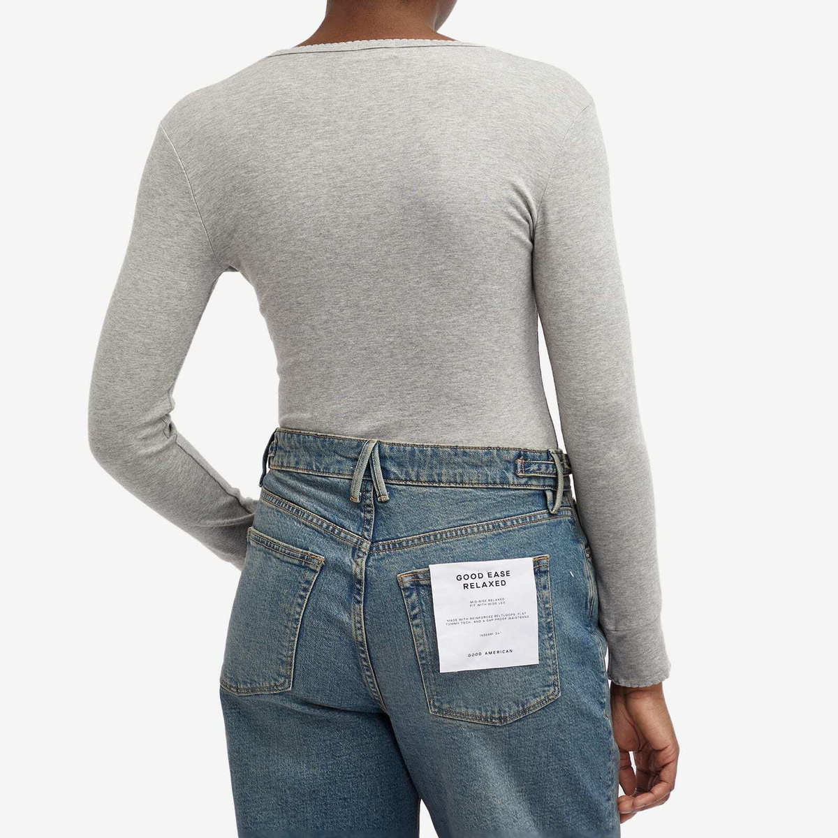 DONNI. Women's Baby Rib Scallop Long Sleeve Top in Heather Grey