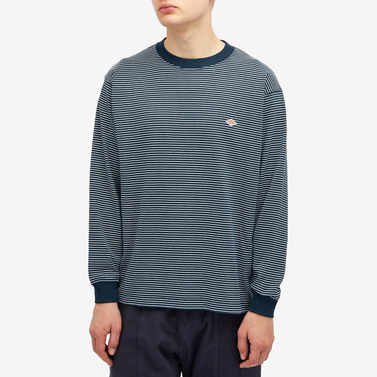 Danton Men's Long Sleeve Stripe Logo T-Shirt in Green/White