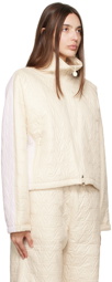 OPEN YY Beige & White 'YY' Quilted Bomber Jacket