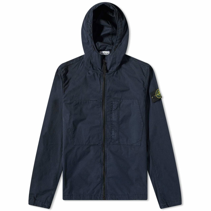 Photo: Stone Island Men's Supima Cotton Twill Stretch Hooded Jacket in Navy