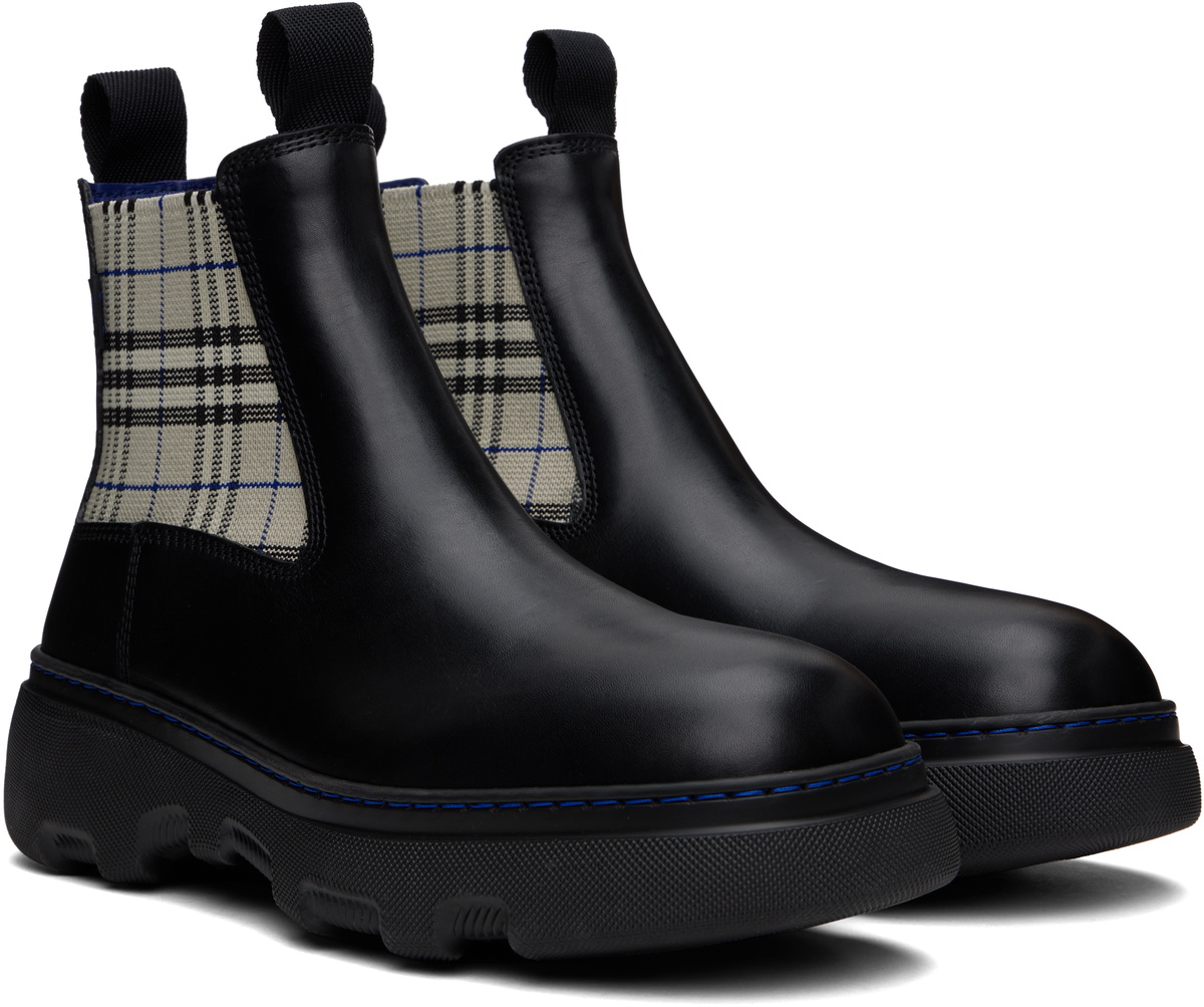 Burberry Black & Gray Leather Creeper Low Chelsea Boots Burberry