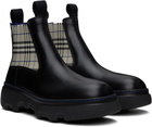 Burberry Black & Gray Leather Creeper Low Chelsea Boots