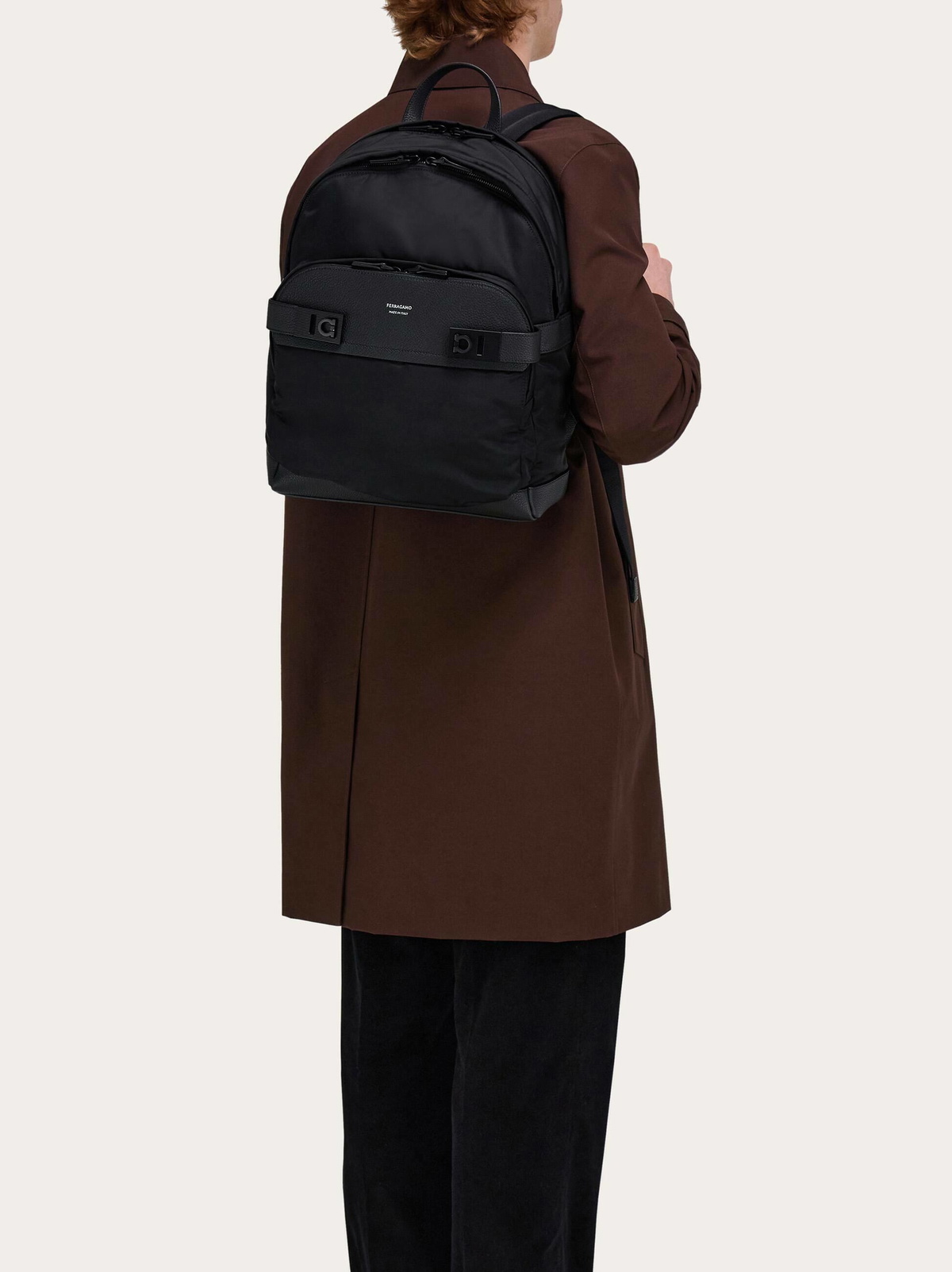 Ferragamo Mens Backpack with Gancini buckles in Black