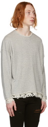 R13 Grey Shredded Edge Oversize Crewneck