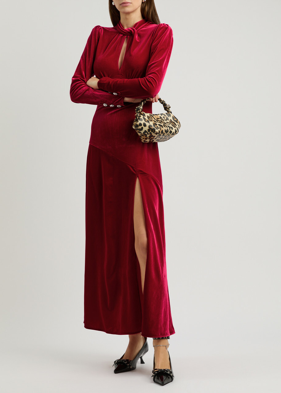 Ganni Velvet Maxi Dress Red
