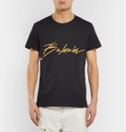 Balmain - Metallic Logo-Print Cotton-Jersey T-Shirt - Men - Black