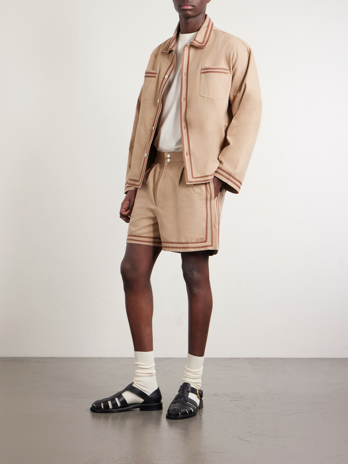 BODE - Straight-Leg Pleated Cotton-Twill Shorts - Neutrals