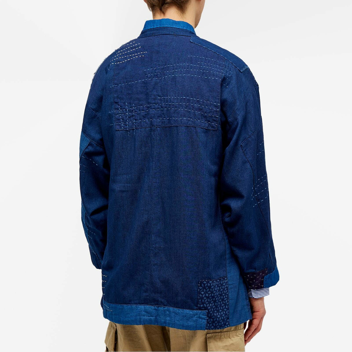 Blue Blue Japan Men's Patchwork Hand Stitched Haori Jacket in Indigo Blue  Blue Japan