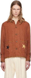 HARAGO Brown Kantha Applique Jacket