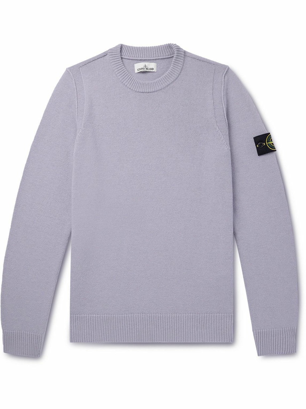 Photo: Stone Island - Logo-Appliquéd Wool-Blend Sweater - Purple