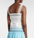 Ganni Lace-trimmed ruffled cotton crop top