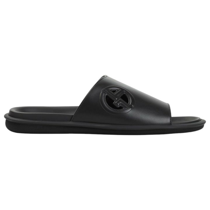 Giorgio Armani Black Leather and Nylon Slide Sandals Giorgio 