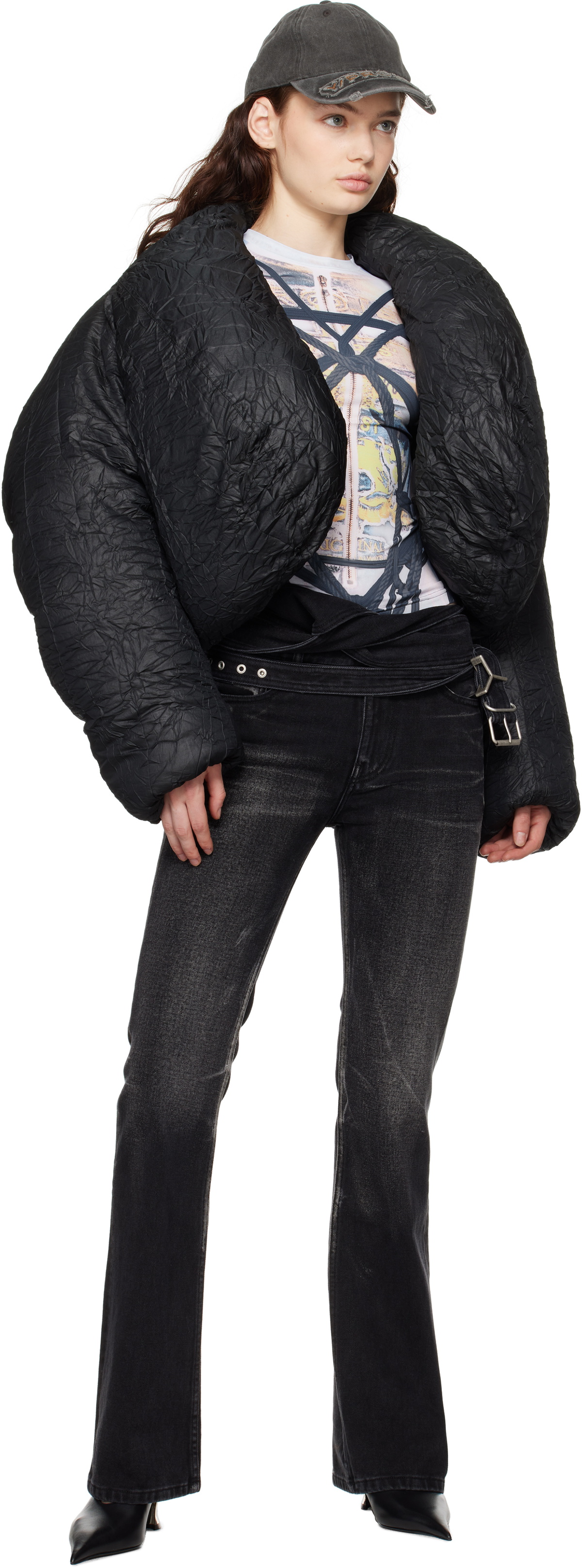 Y/Project Black Cropped Puffer Jacket