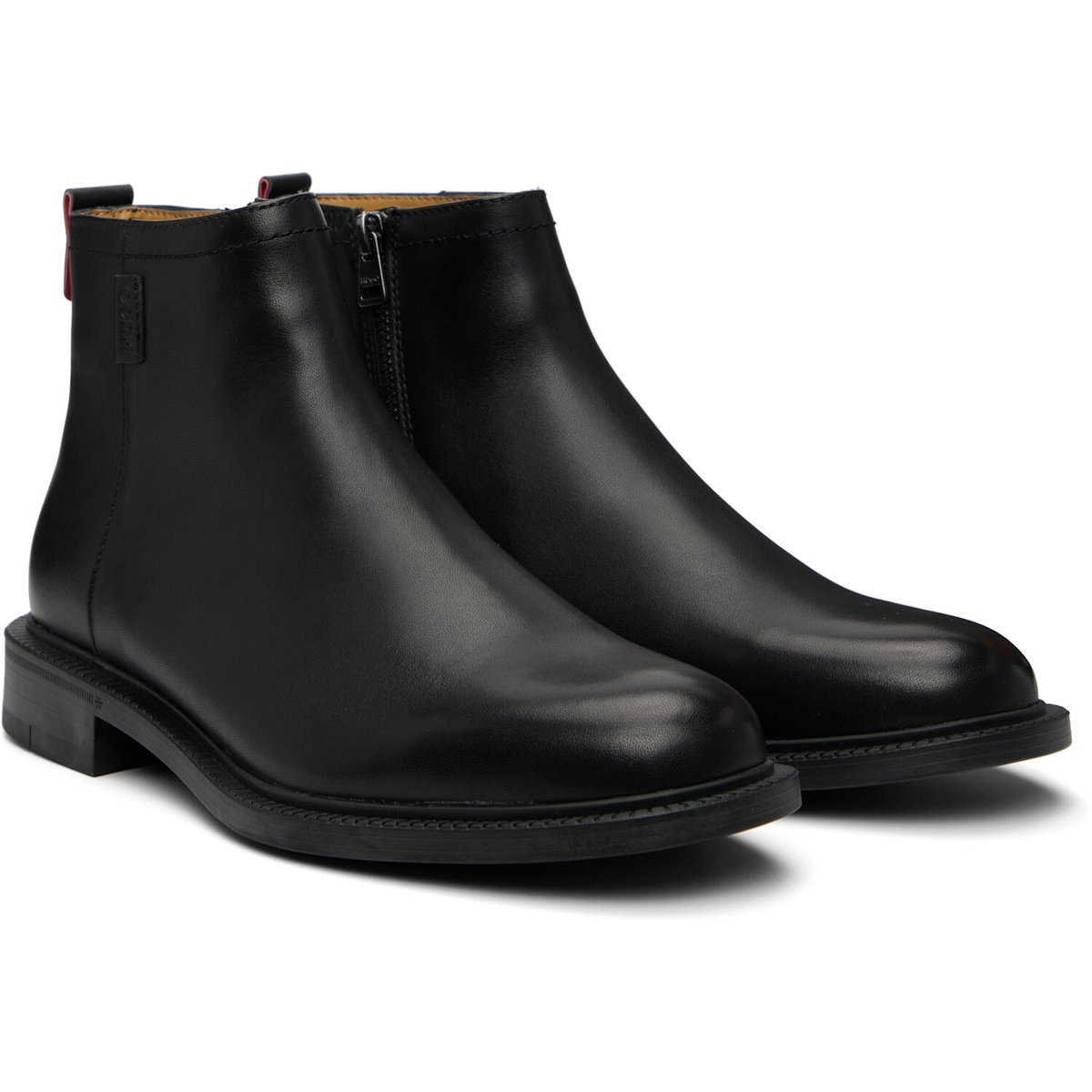 Hugo Black Leather Logo Trim Boots