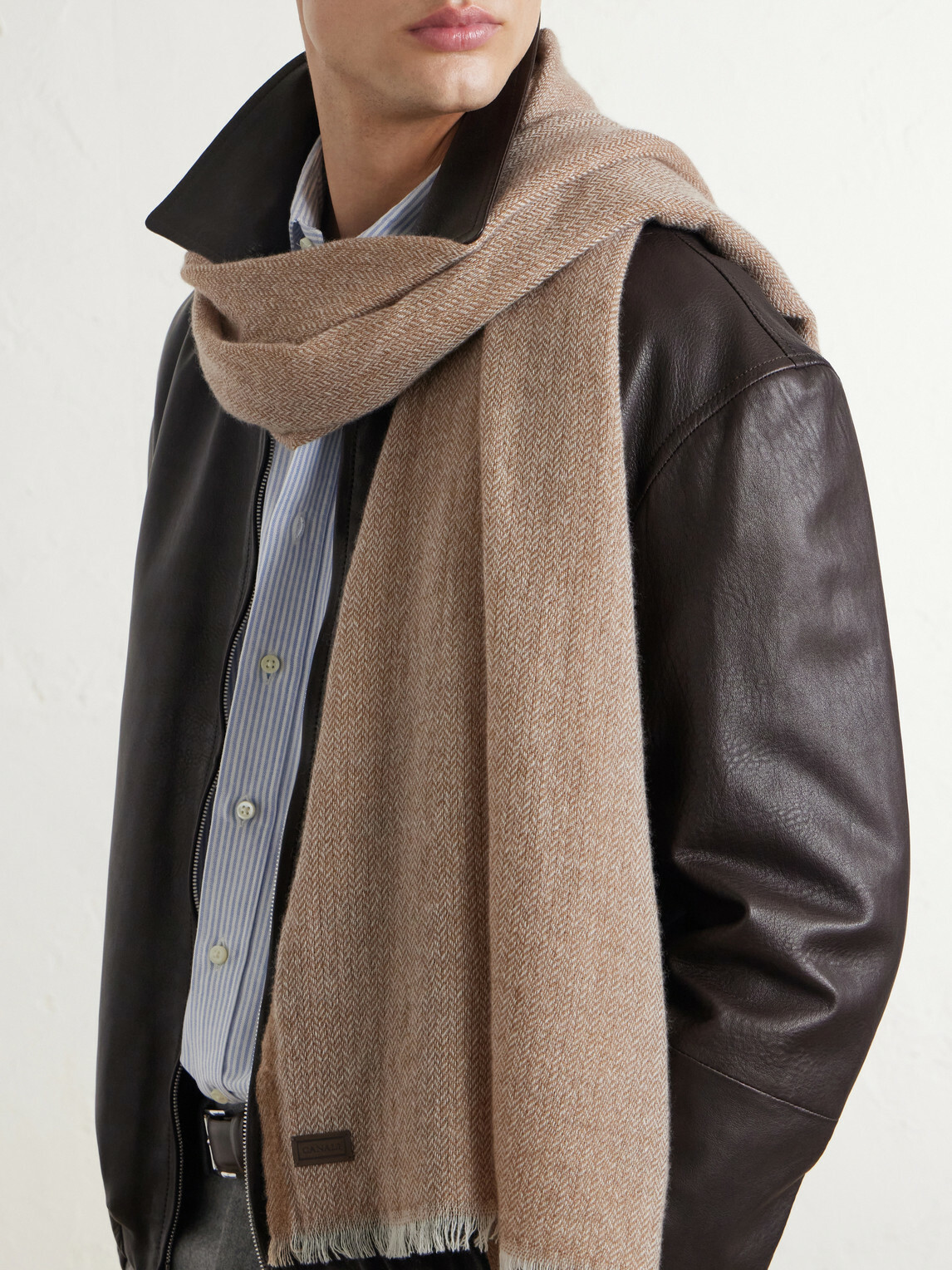 Canali - Herringbone Wool and Cashmere-Blend Scarf