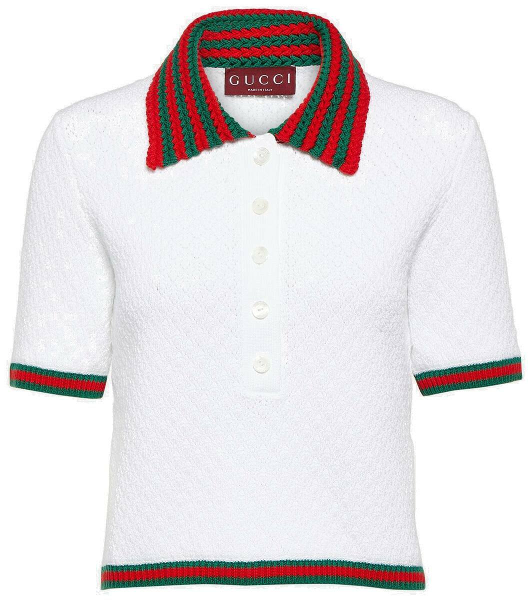 美品✨ GUCCI グッチ LOVELIGHT COTTON POLO TOP Gucci Web Stripe cotton-blend lace polo shirt Gucci