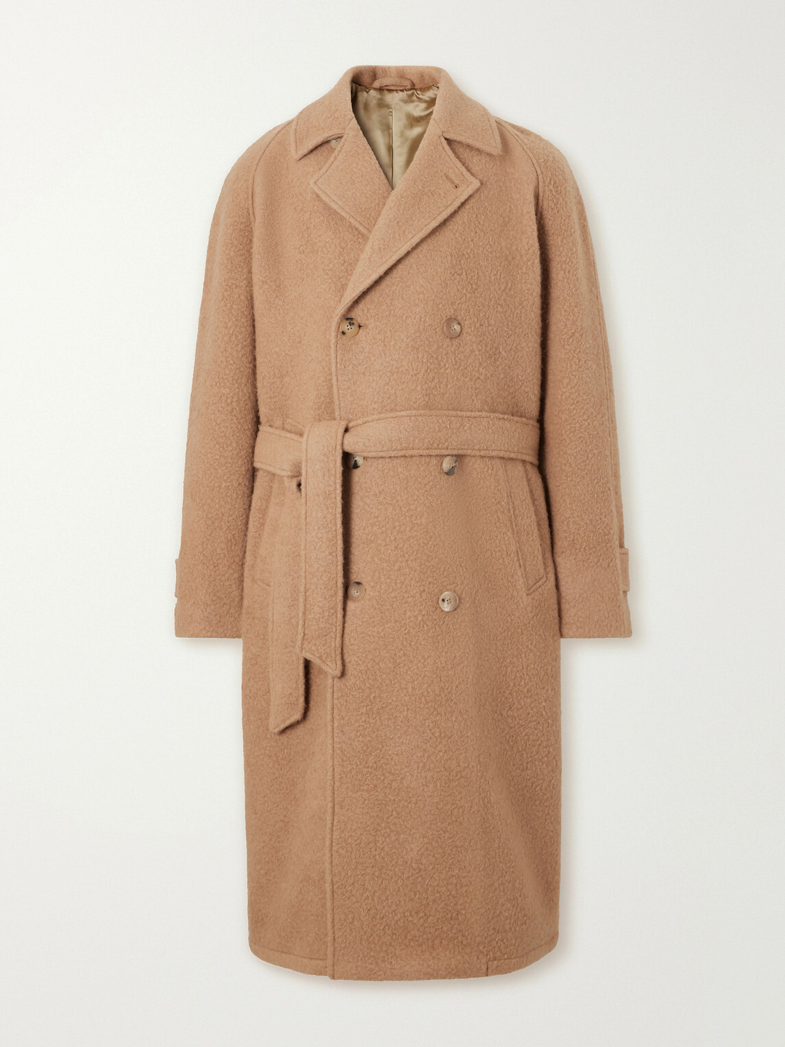 De Bonne Facture - Belted Double-Breasted Brushed Wool and Camel Hair-Blend Coat - Neutrals