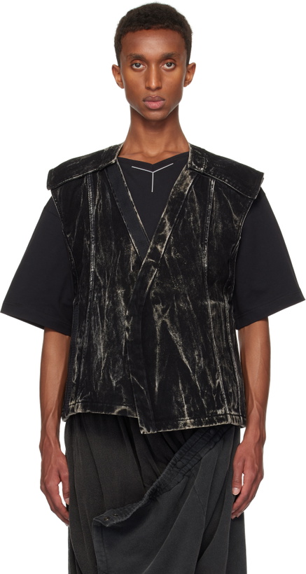 Photo: Y/Project Black Vertical Whiskers Velcro Denim Vest