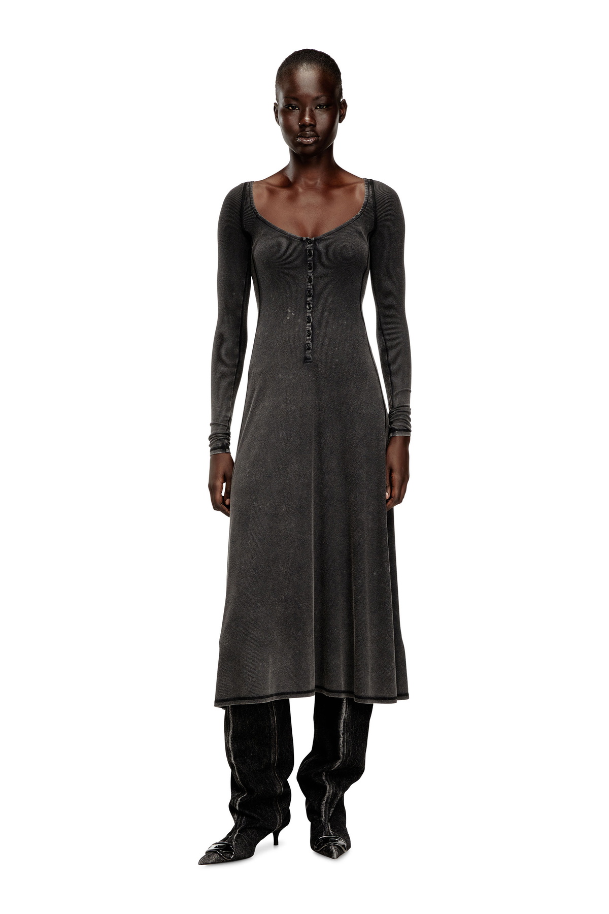 Diesel Midi dress in faded ribbed jersey - Dresses Womens in Grey