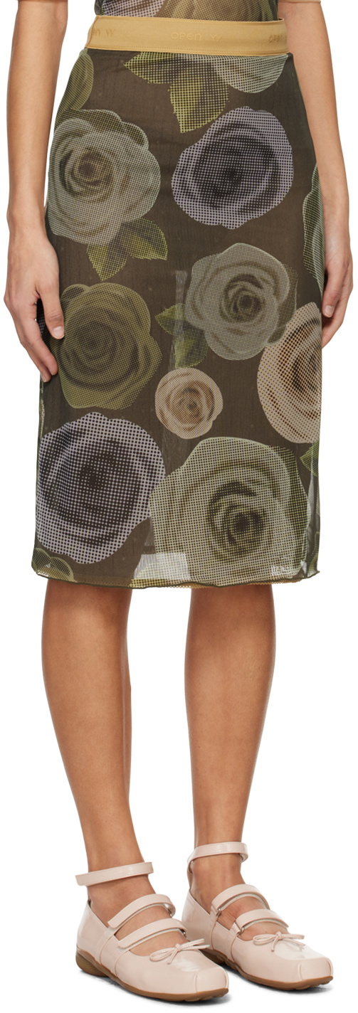 [OPEN YY] FLORAL SKIRT Lサイズ OPEN YY Khaki Floral Midi Skirt OPEN YY