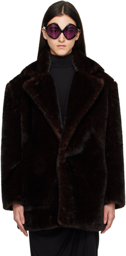 Photo: Coperni Brown Notched Lapel Faux-Fur Coat