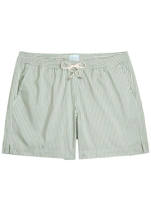 Photo: Sunspel Striped Cotton-blend Swim Shorts Green