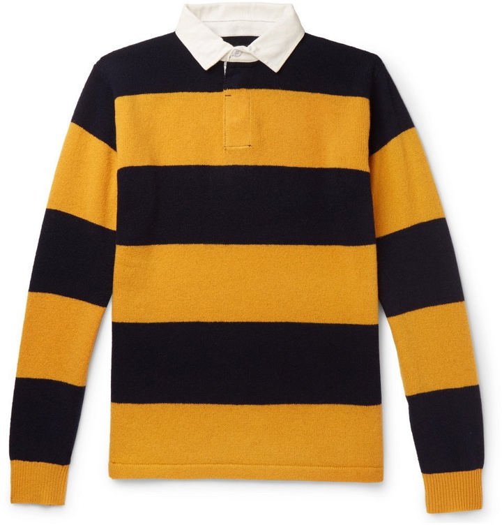 Photo: Beams Plus - Cotton Poplin-Trimmed Striped Wool Sweater - Men - Yellow