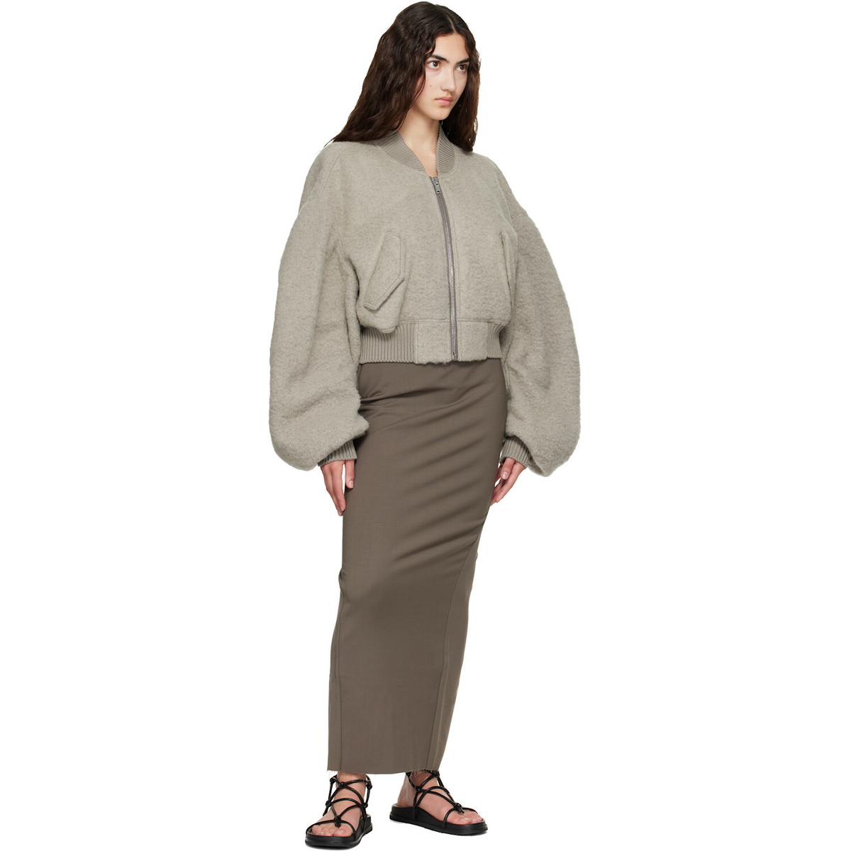 Rick Owens Gray Tower Secchia Cropped Flight Jacket