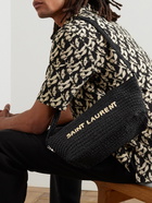 SAINT LAURENT - Logo-Embroidered Raffia Messenger Bag