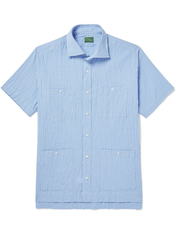 Photo: Sid Mashburn - Marquez Spread-Collar Gingham Cotton-Blend Seersucker Shirt - Blue