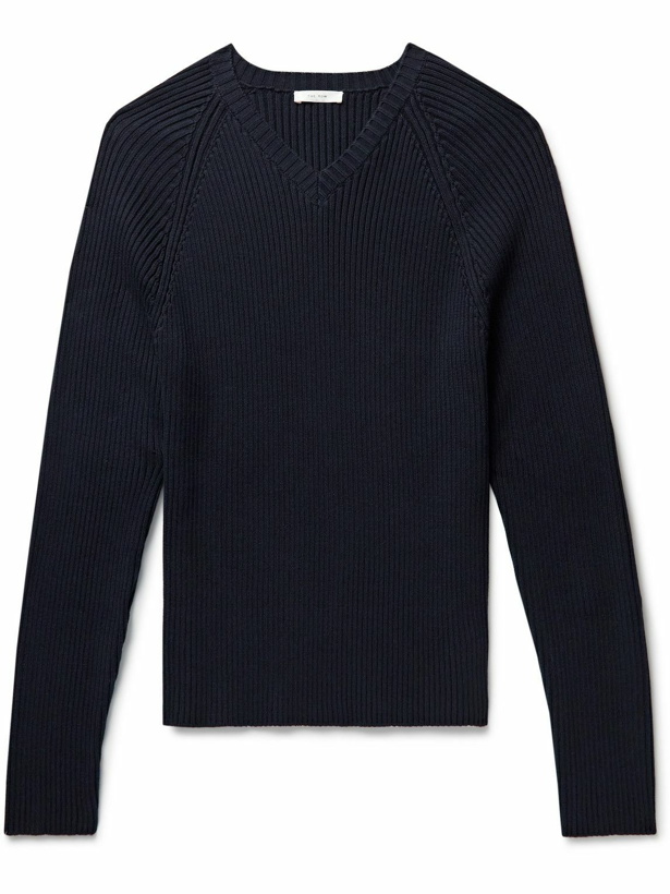 Photo: The Row - Tomas Slim-Fit Ribbed Cotton Sweater - Blue