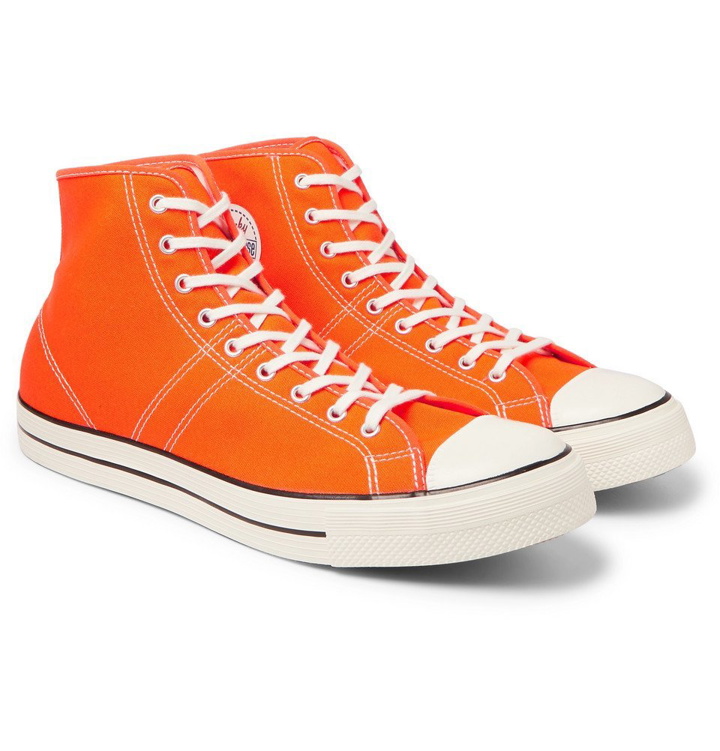 Photo: Converse - Lucky Star Faded Glory Rubber-Trimmed Canvas High-Top Sneakers - Orange