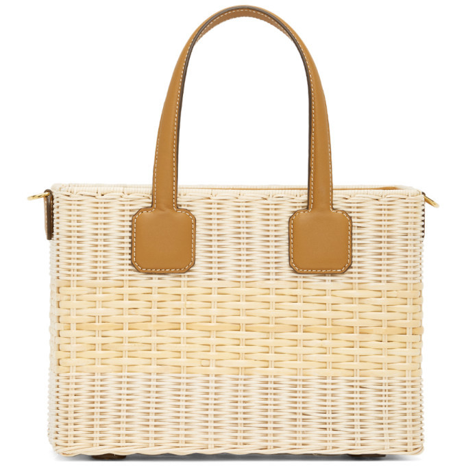 Mark Cross Beige and Brown Rattan Manray Tote