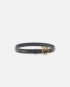Pinko Leather Belt With Studded Birds Buckle Black Antique Gold