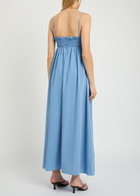 Faithfull The Brand Presa Pinstriped Cotton Maxi Dress Blue