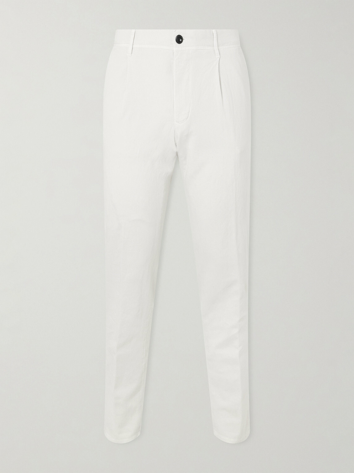 Slowear - Tapered Pleated Stretch-Cotton and Linen-Blend Gabardine Trousers - White