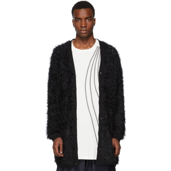 Lad Musician Black Shaggy Knit Long Cardigan