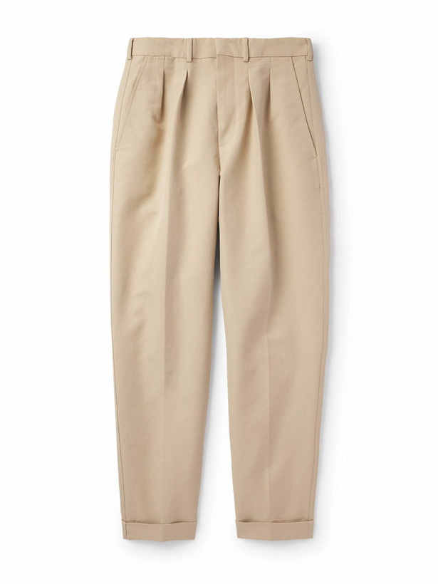 Photo: TOM FORD - Pleated Cotton-Twill Trousers - Neutrals